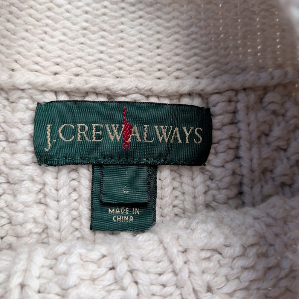 J.Crew Always Oarsman Cable Knit Roll Neck Sweater Womens L Cream Ivory Chunky - Picture 3 of 8
